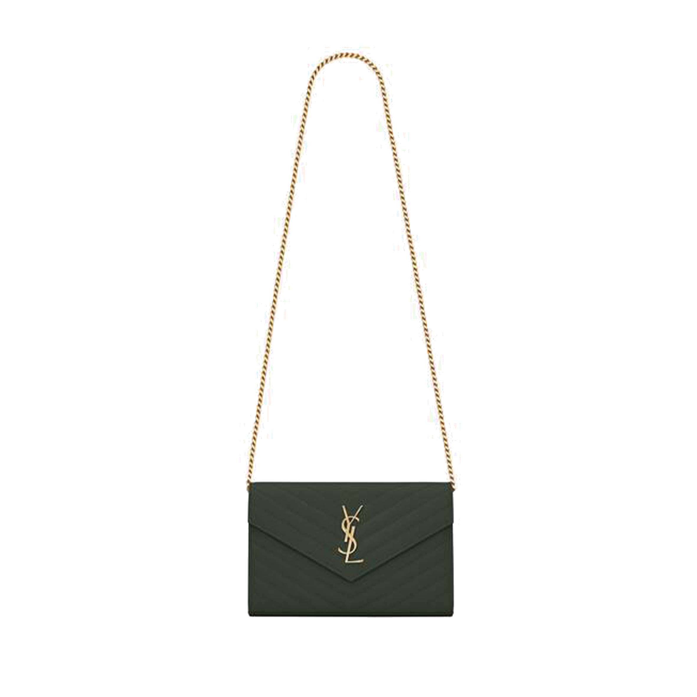 YSL CASSANDRE MATELASSÉ CHAIN WALLET IN GRAIN DE POUDRE EMBOSSED LEATHER 377828BOW013051 (22.5*14*4cm)