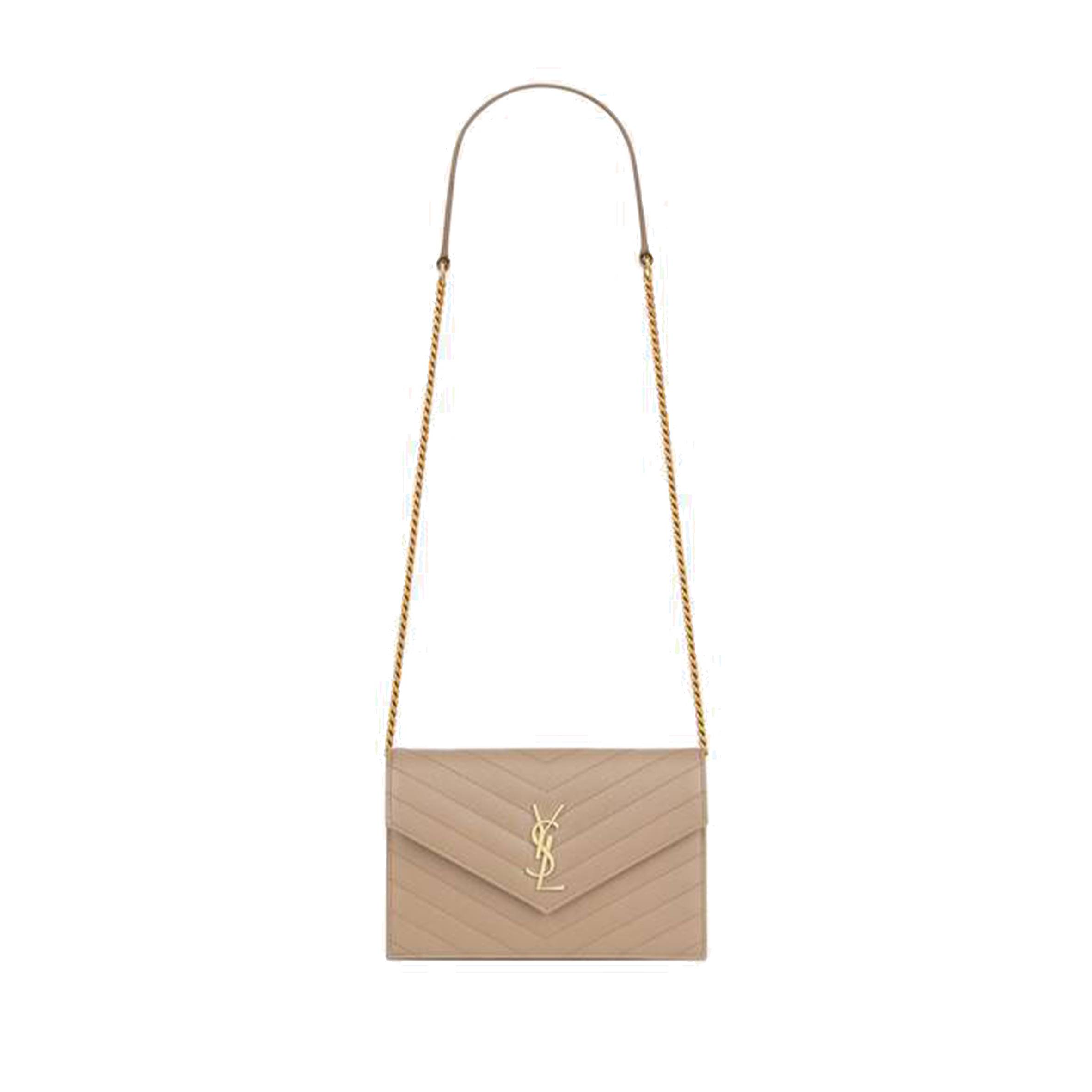 YSL CASSANDRE MATELASSÉ ENVELOPE CHAIN WALLET IN GRAIN DE POUDRE EMBOSSED LEATHER 695108BOW012721 (19*12.5*3.5cm)