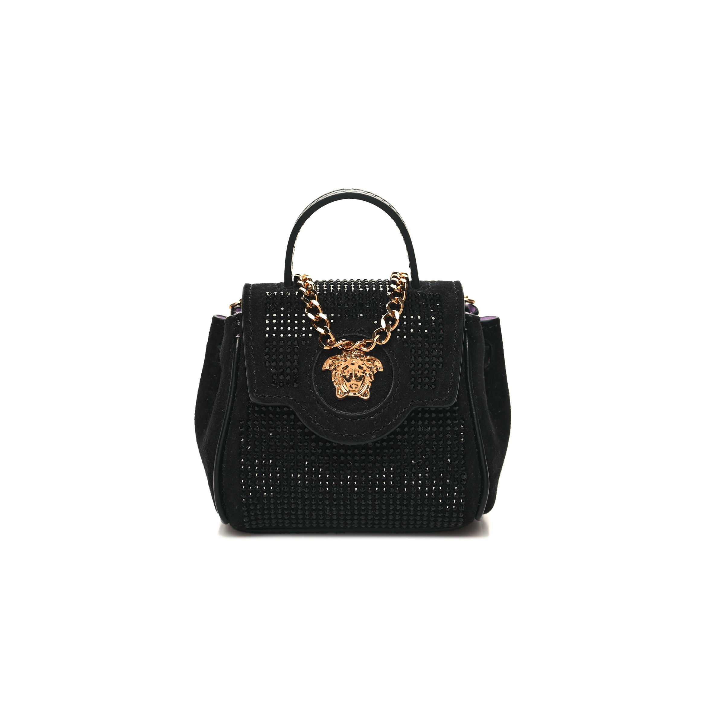 VERSACE SUEDE CRYTSTAL STUDDED MICRO LA MEDUSA BAG BLACK (29*9*5cm) VERSACE SUEDE CRYTSTAL STUDDED MICRO LA MEDUSA BAG BLACK (29*9*5cm)