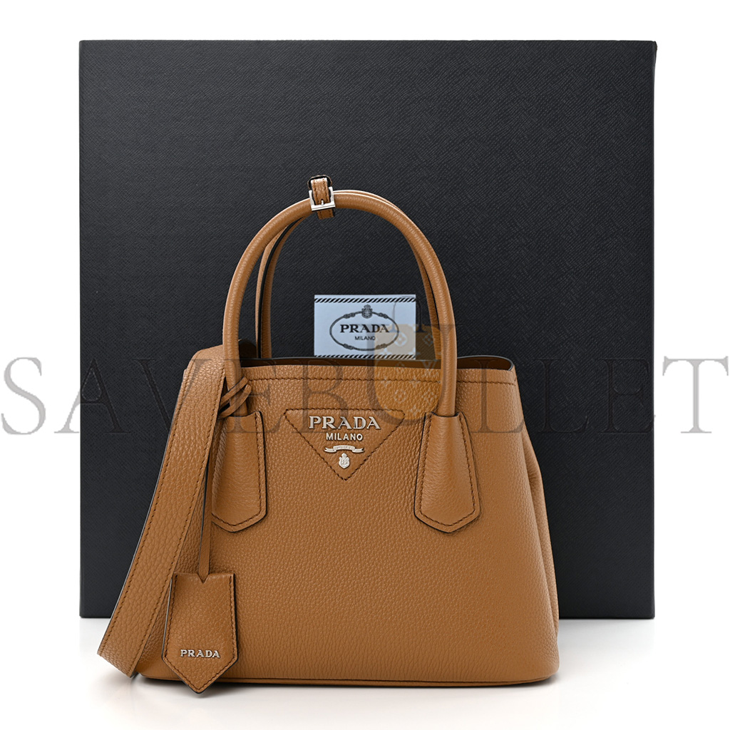 PRADA VITELLO DAINO SOFT MINI DOUBLE BAG CARAMEL (25*18*10cm)