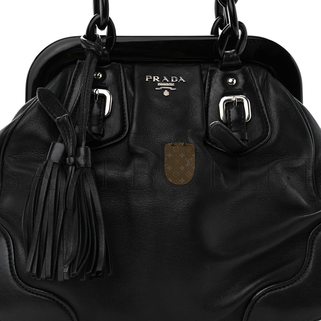 PRADA CALFSKIN SWING CHAIN FRAME BAG BLACK (25*23*10cm)