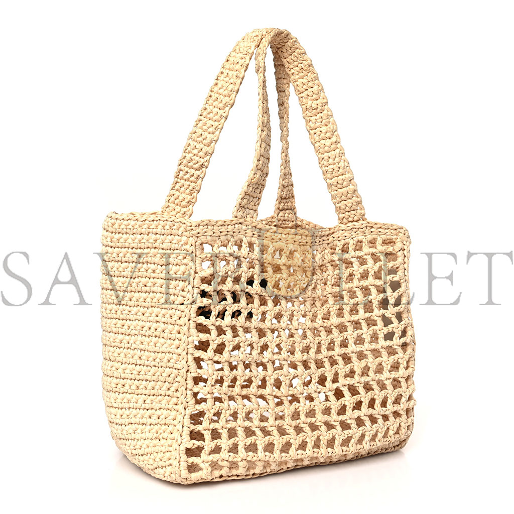 PRADA RAFFIA EMBROIDERED SMALL LOGO TOTE BAG NATURALE (21*21*11cm)