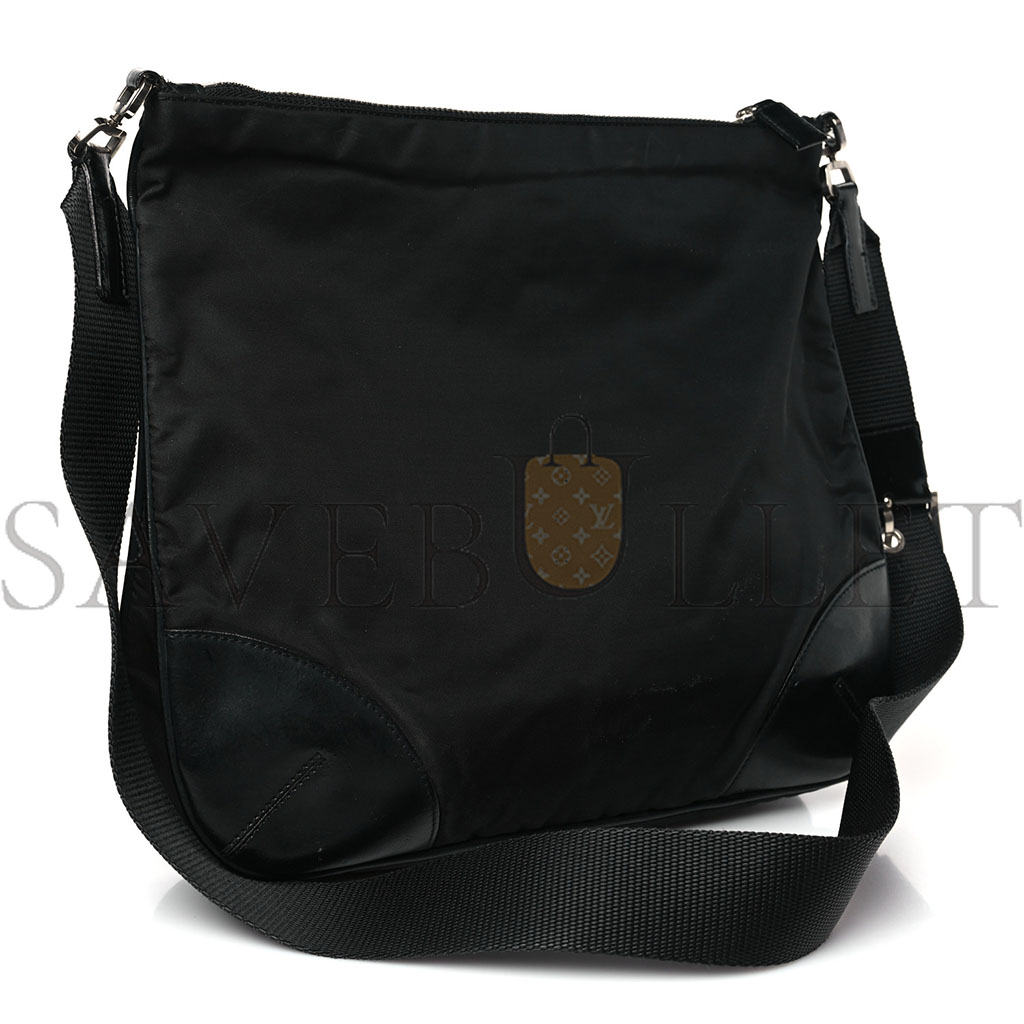 PRADA TESSUTO NYLON SOFT CALF SHOULDER BAG BLACK (32*30*8cm)