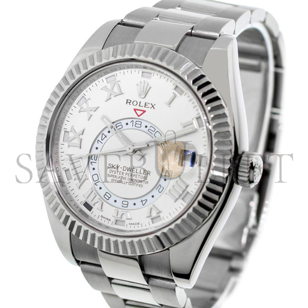 ROLEX SKY-DWELLER 42MM WHITE GOLD WHITE ROMAN DIAL WATCH 326939