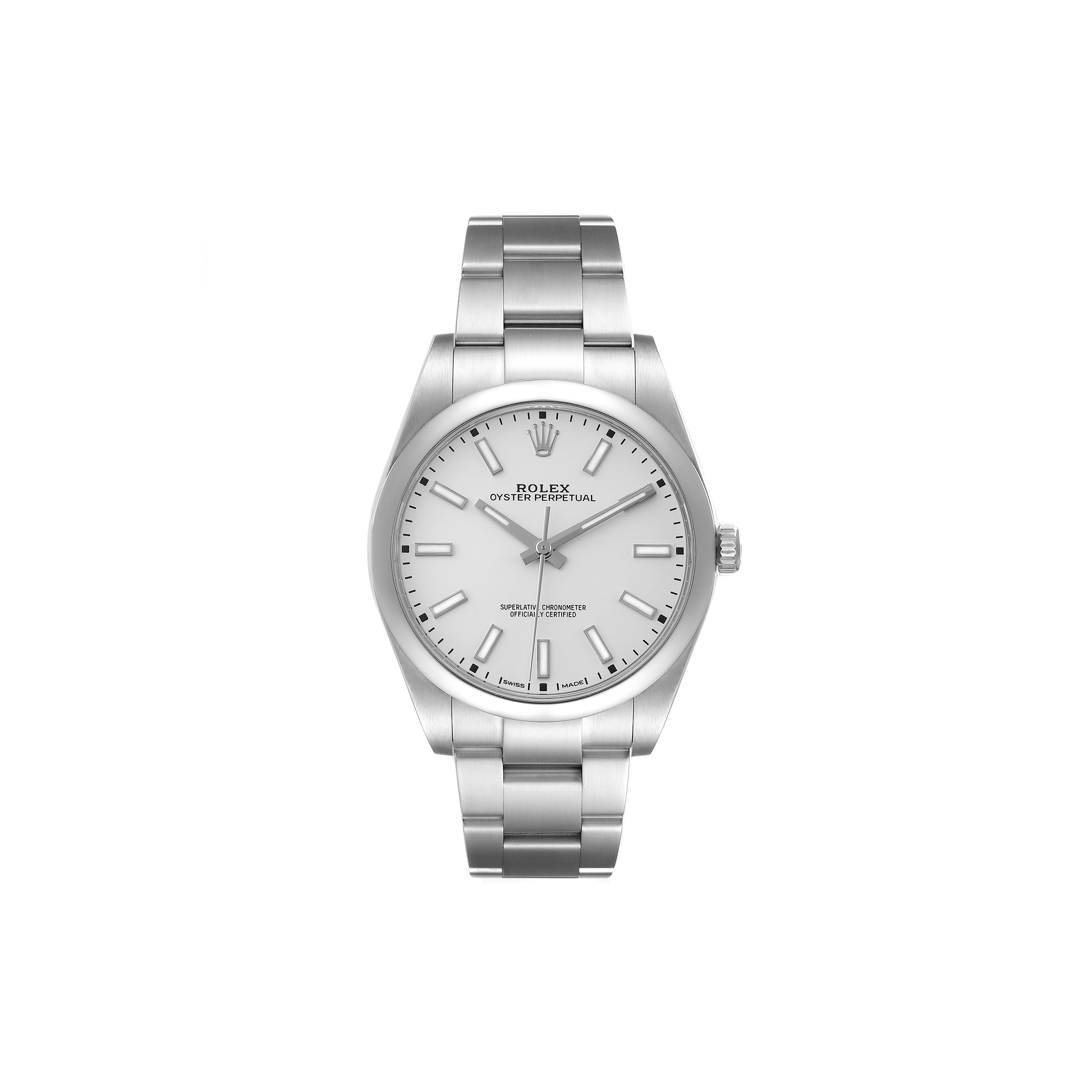 ROLEX OYSTER PERPETUAL SILVER DIAL STEEL 39MM WATCH 114300