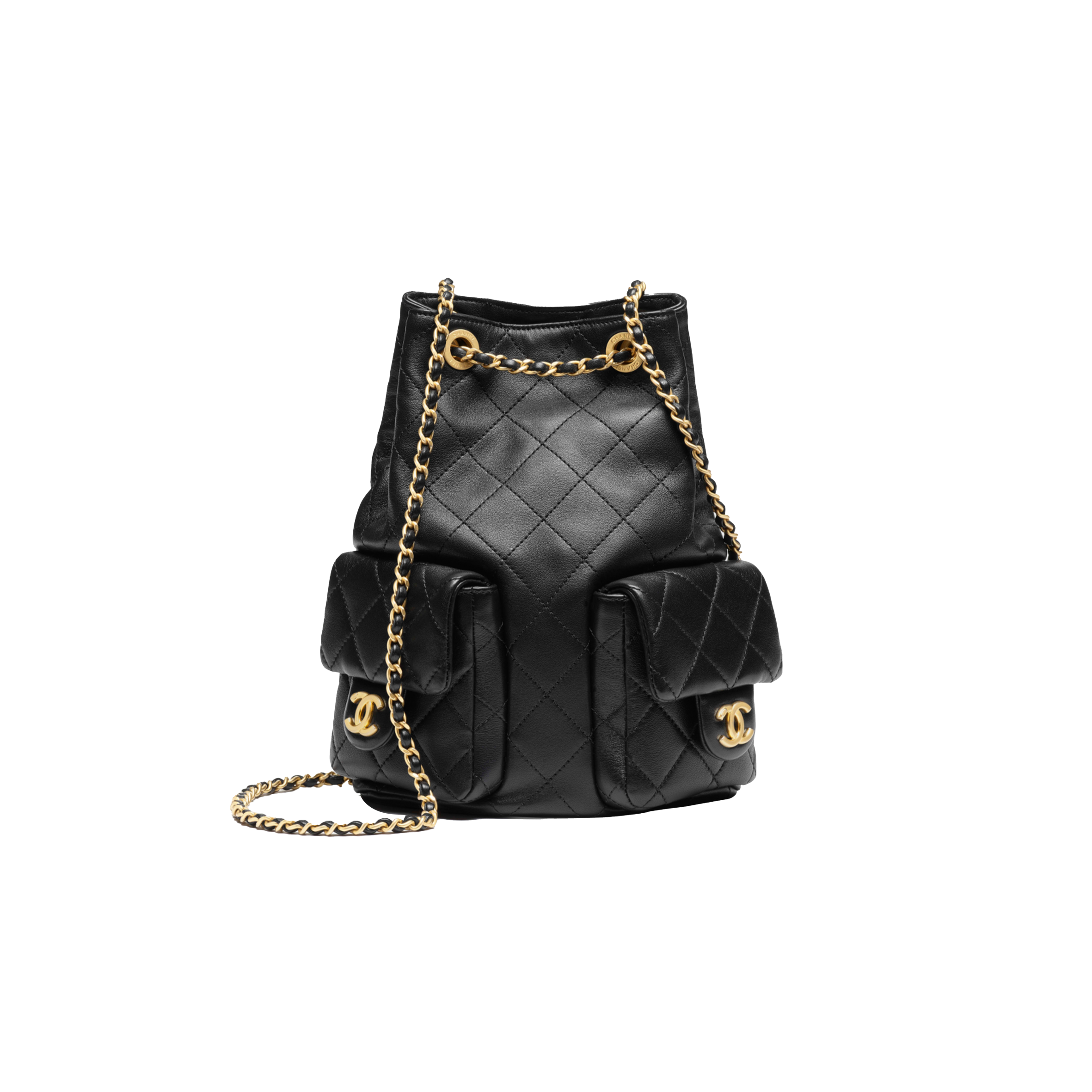 CHANEL BLACK BACKPACK SHINY LAMBSKIN & GOLD-TONE METAL AS5310 (24.3*18*7.8cm)