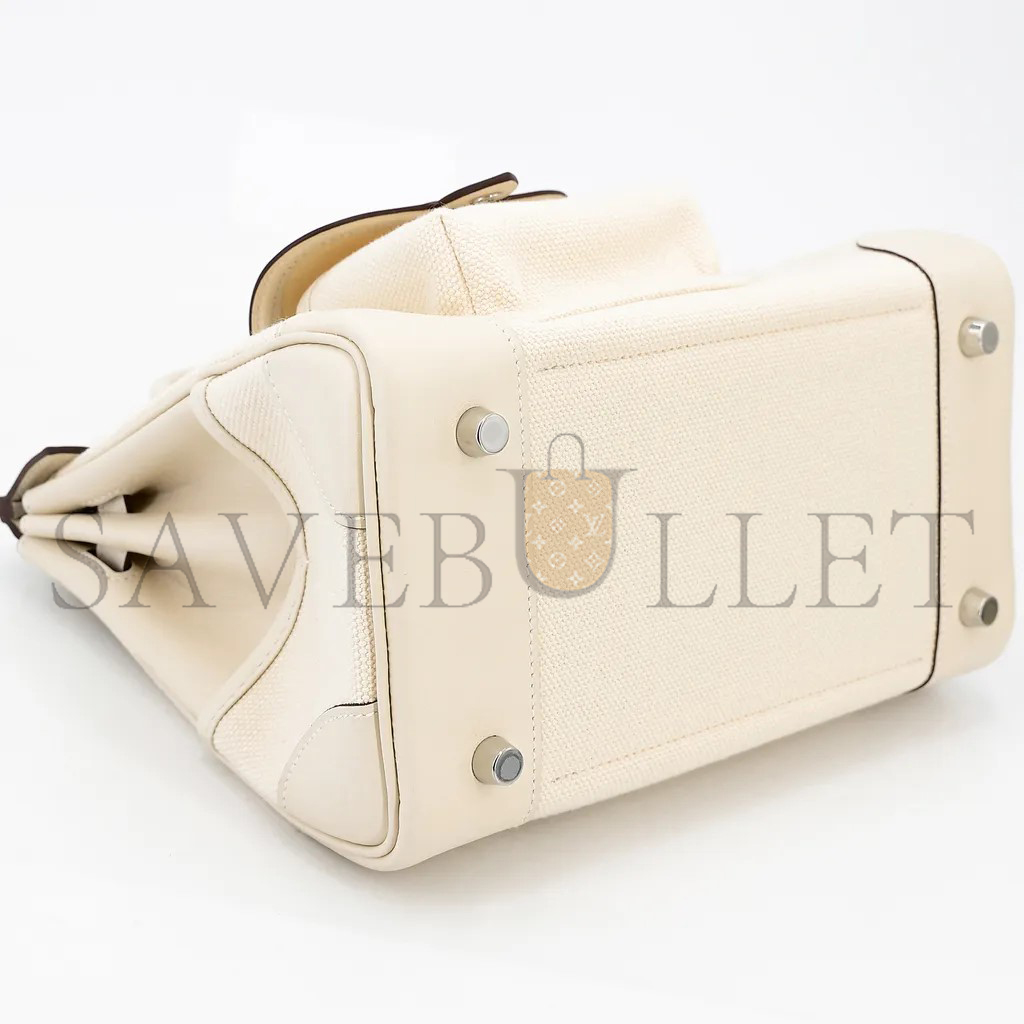 HERMES MASTER BIRKIN 25 CREAM WHITE LEATHER CANVAS SILVER BUCKLE 1305777953 (25*20*13cm)