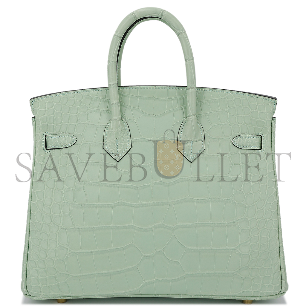 HERMES MASTER BIRKIN 25 MINT GREEN ALLIGATOR MATTE GOLD BUCKLE 7419337628 (25*19*13cm)