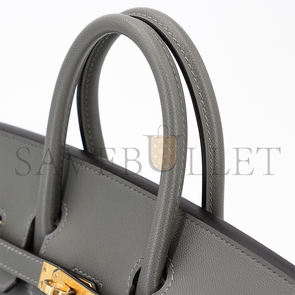 HERMES MASTER BIRKIN 25 OUTSEAM 0L GRIS MEYER CUMULONIMBUS GRAY LEATHER GOLD BUTTON 9117444335 (25*20*13cm)