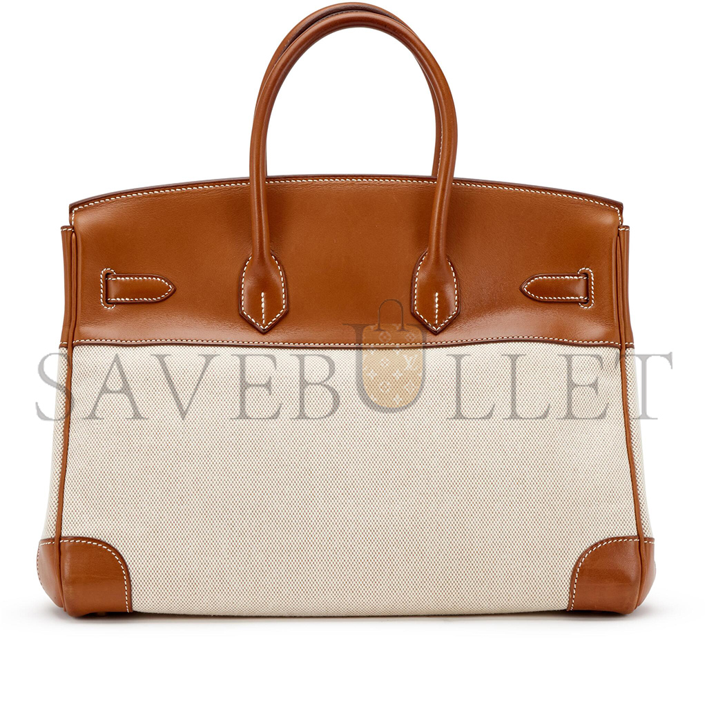 HERMES BIRKIN 30 SADDLE LEATHER CANVAS GOLD BUCKLE BAG 400190654 (30*22*15cm)