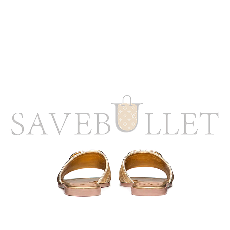 VALENTINO VLOGO SIGNATURE METALLIC LEATHER SLIDE SANDAL WITH CORNELY EMBROIDERY 5W2S0BD5MNS_KUN
