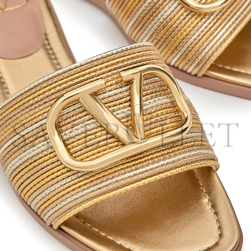 VALENTINO VLOGO SIGNATURE METALLIC LEATHER SLIDE SANDAL WITH CORNELY EMBROIDERY 5W2S0BD5MNS_KUN