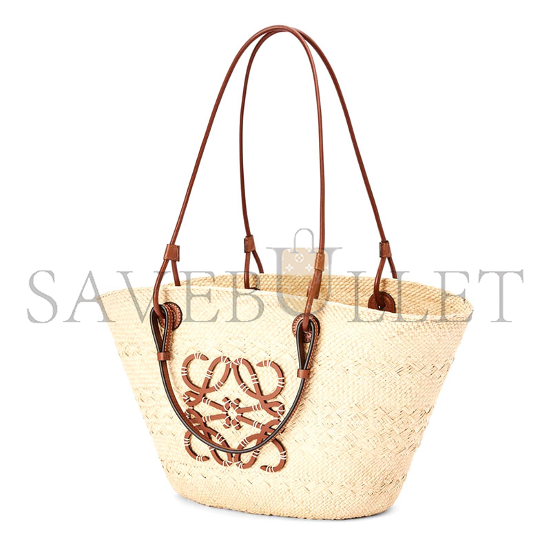 LOEWE MEDIUM ANAGRAM BASKET BAG IN IRACA PALM AND CALFSKIN A223T43X02 (46*24.5*16cm)