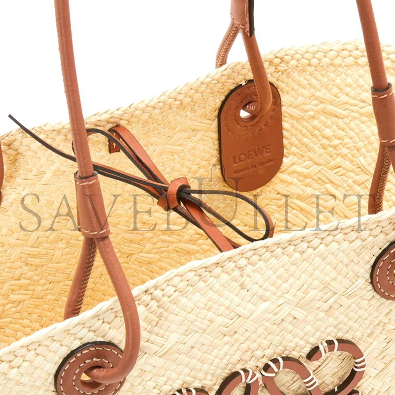 LOEWE MEDIUM ANAGRAM BASKET BAG IN IRACA PALM AND CALFSKIN A223T43X02 (46*24.5*16cm)