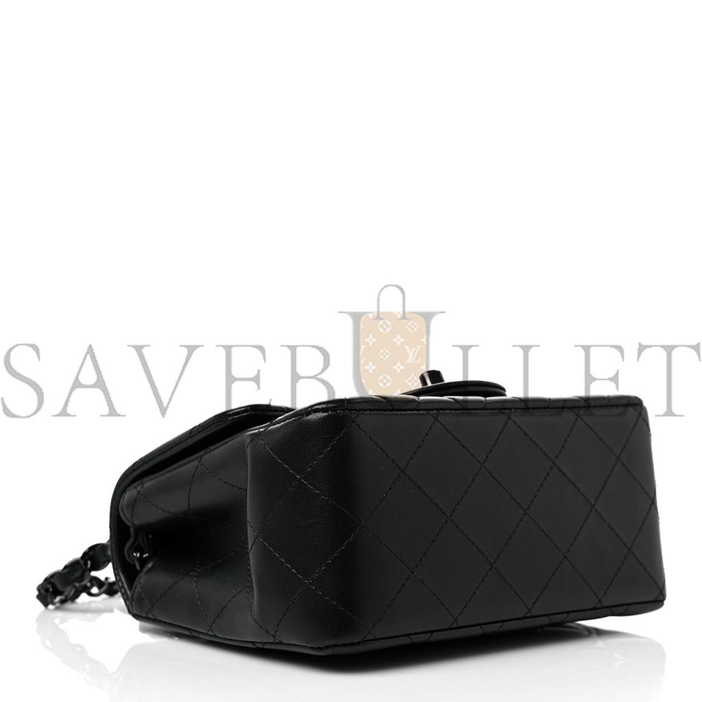 CHANEL LAMBSKIN QUILTED MINI SQUARE FLAP SO BLACK SILVER HARDWARE (17*12*7cm)