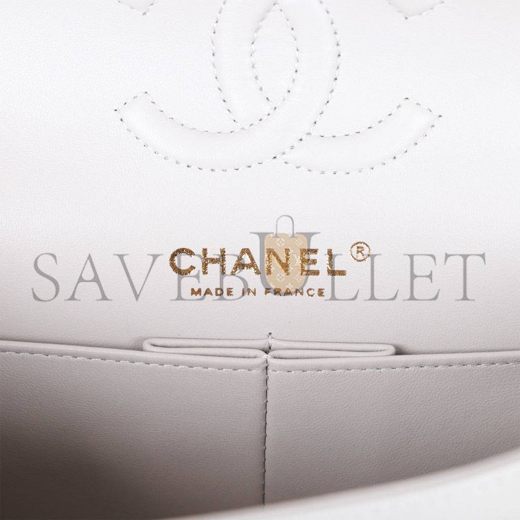 CHANEL SMALL CLASSIC DOUBLE FLAP GREY CAVIAR LIGHT GOLD HARDWARE (23*13*6cm)