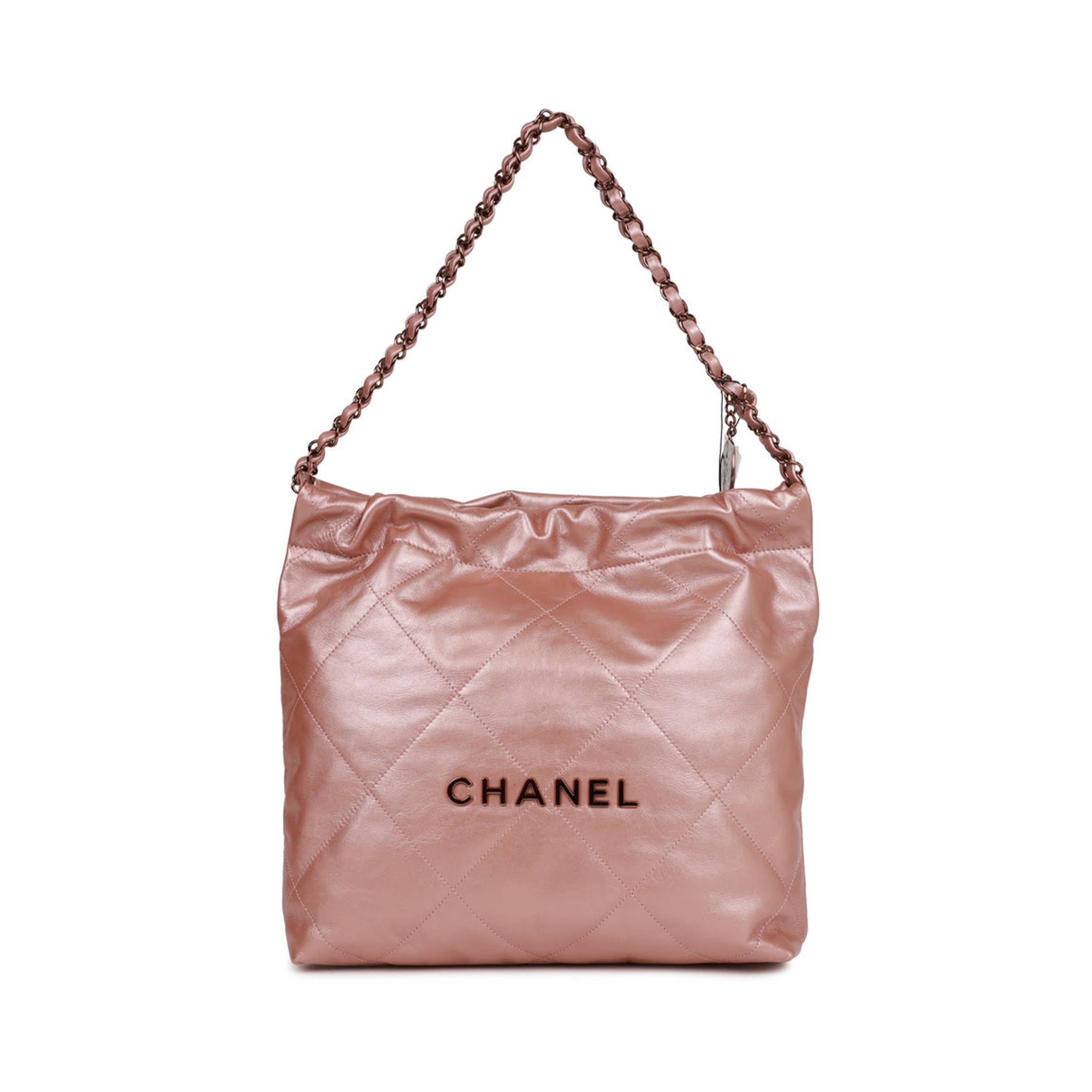 CHANEL SMALL 22 BAG COPPER CALFSKIN ROSE GOLD HARDWARE (37*35*7cm)