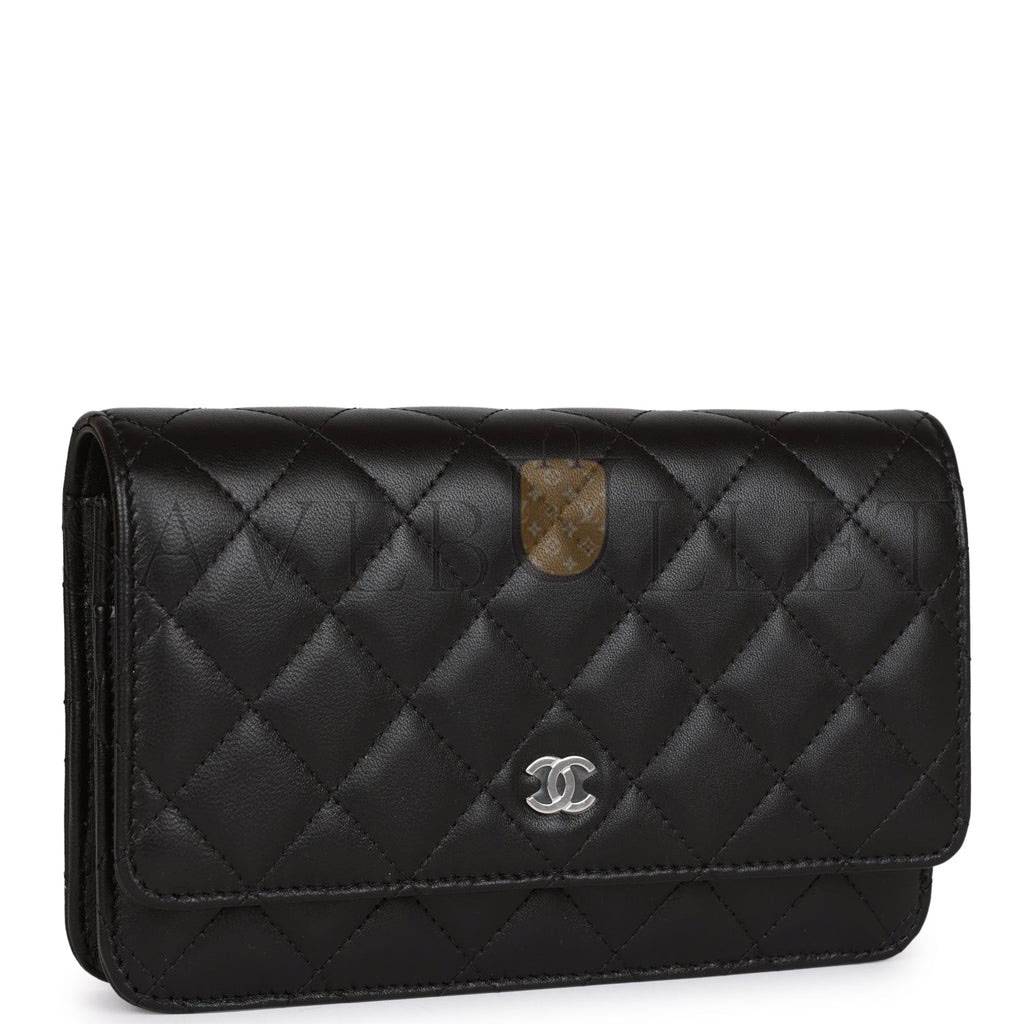 CHANEL WALLET ON CHAIN WOC BLACK LAMBSKIN SILVER HARDWARE (19*12*4cm)