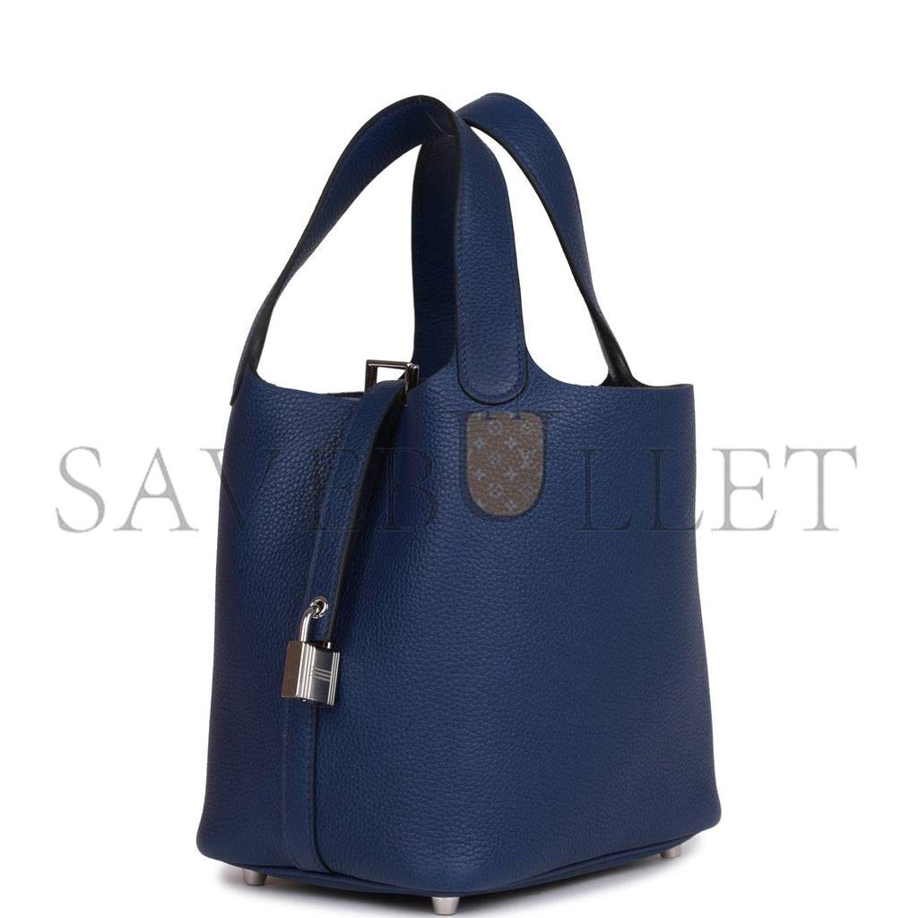 HERMES PICOTIN LOCK 18 BLEU SAPHIR MAURICE PALLADIUM HARDWARE (18*13*18cm)