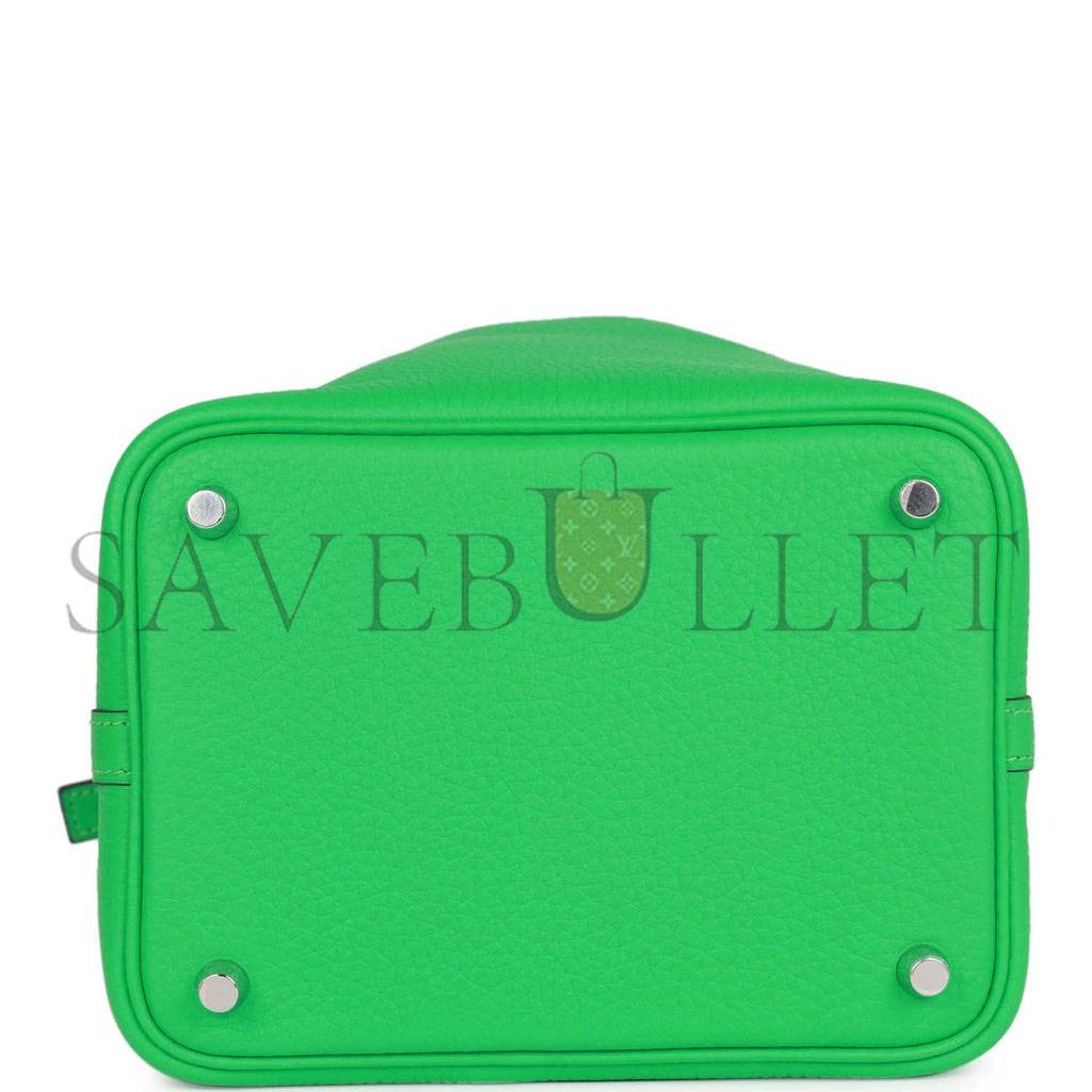 HERMES PICOTIN LOCK 18 VERT COMICS CLEMENCE PALLADIUM HARDWARE (18*13*18cm)