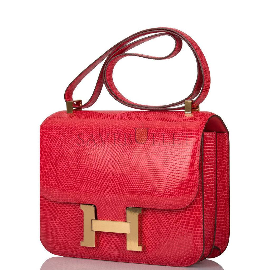 HERMES CONSTANCE 24 ROUGE EXOTIQUE LIZARD NILOTICUS GOLD HARDWARE (24cm)