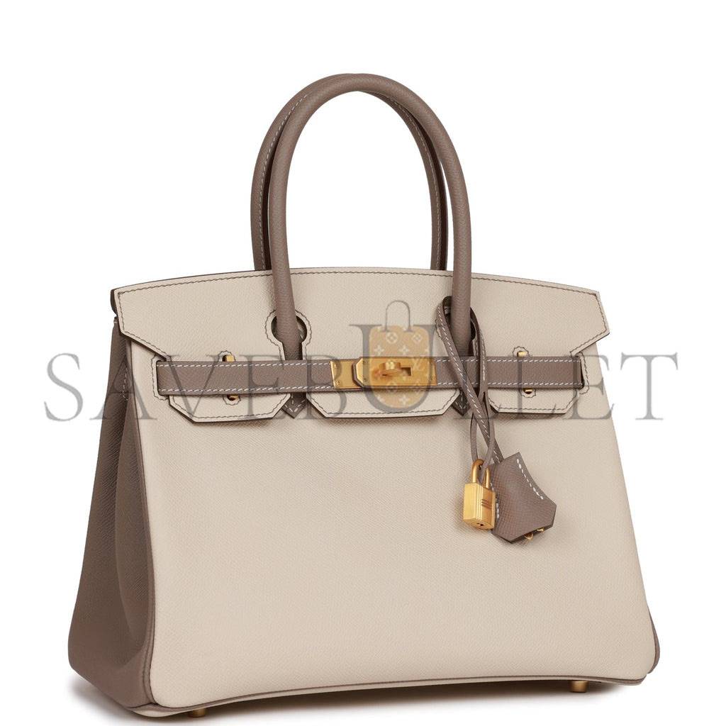 HERMES SPECIAL ORDER (HSS) BIRKIN 30 CRAIE AND GRIS ASPHALTE EPSOM BRUSHED GOLD HARDWARE( 30cm*22*16cm)