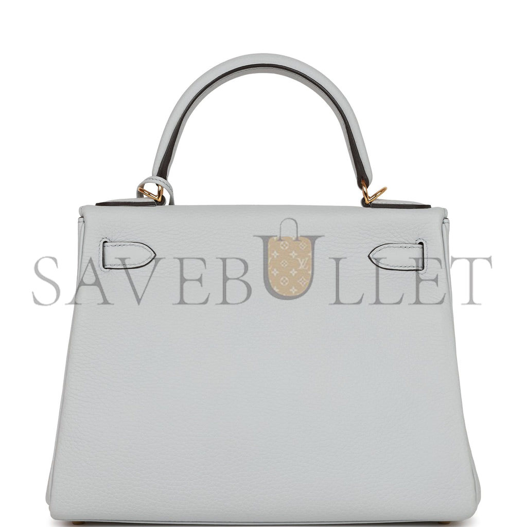 HERMES KELLY RETOURNE 28 BLEU PALE CLEMENCE GOLD HARDWARE (28*22*10cm)