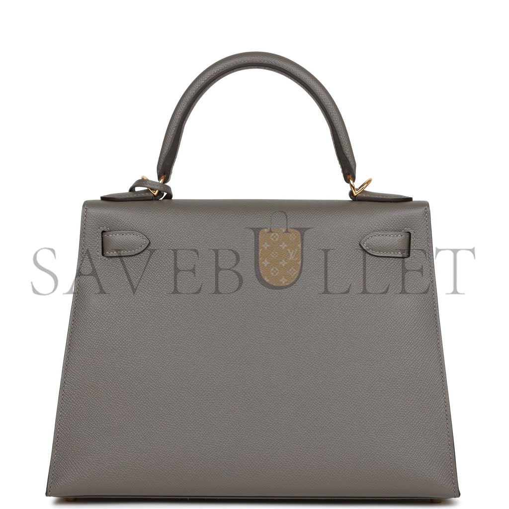 HERMES KELLY SELLIER 28 GRIS MEYER EPSOM GOLD HARDWARE (28*22*10cm)