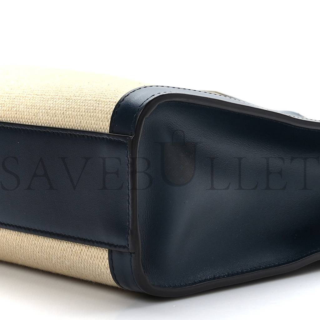 CELINE CANVAS CALFSKIN LOGO PRINT SMALL VERTICAL CABAS NATURAL NAVY (32*28*8cm)