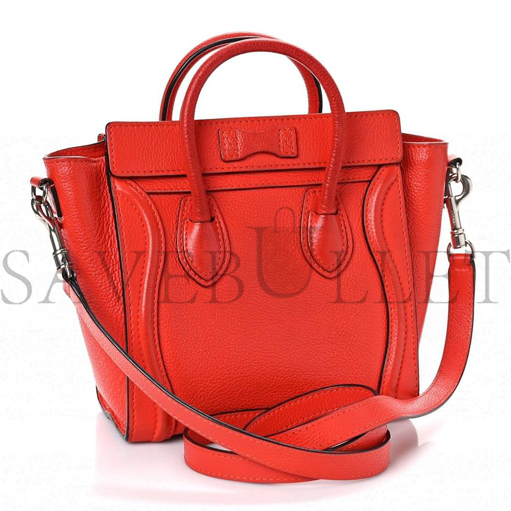 CELINE DRUMMED CALFSKIN NANO LUGGAGE VERMILLION (20*20*10cm)