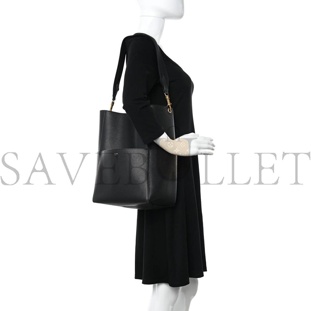 CELINE SOFT GRAINED CALFSKIN SANGLE BUCKET BAG BLACK (33*23*15cm)