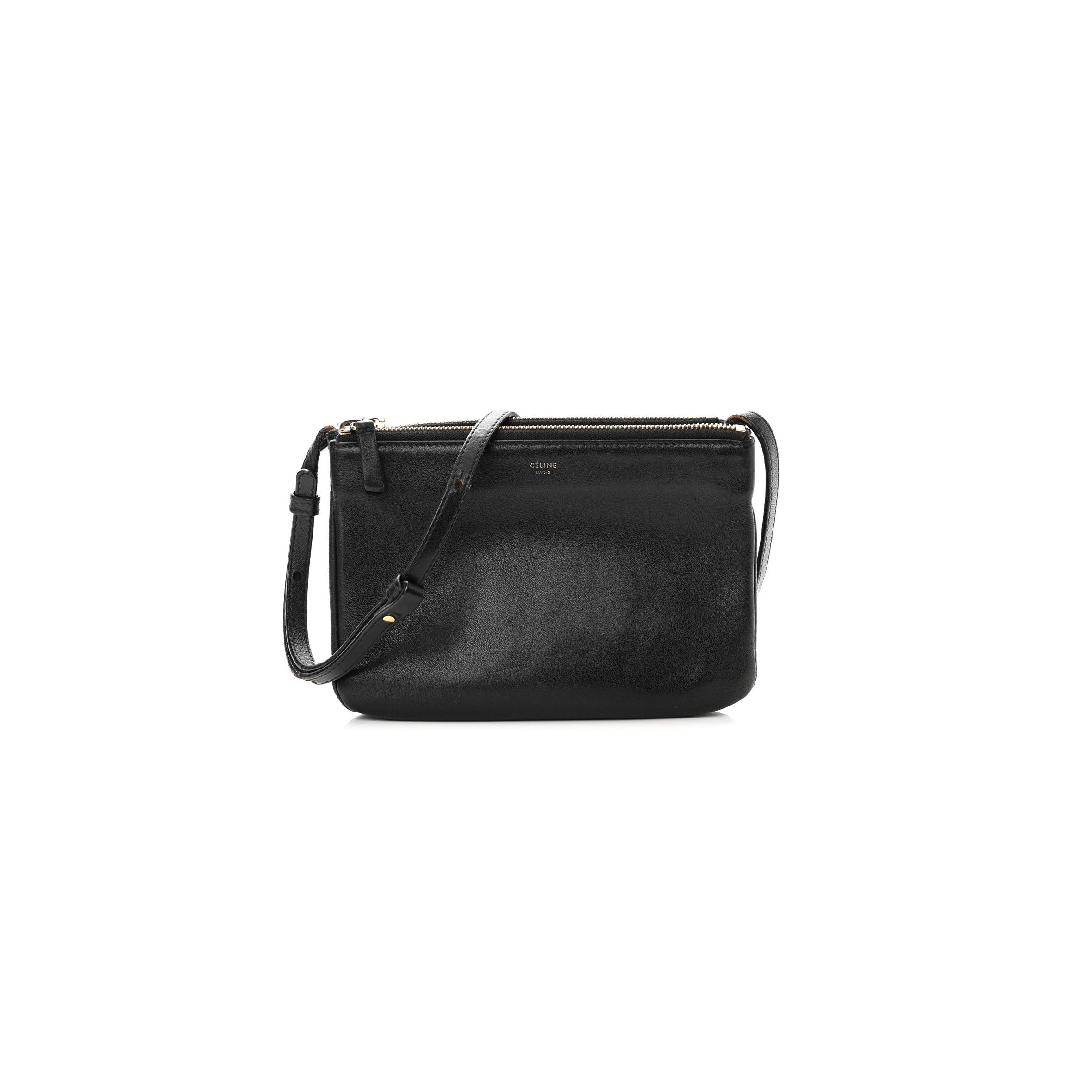 CELINE LAMBSKIN SMALL TRIO CROSSBODY BAG BLACK (22*15*4cm) CELINE LAMBSKIN SMALL TRIO CROSSBODY BAG BLACK (22*15*4cm)