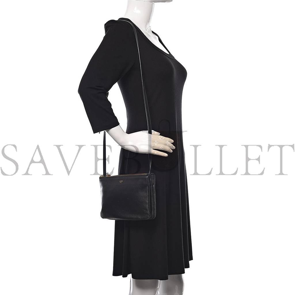 CELINE LAMBSKIN SMALL TRIO CROSSBODY BAG BLACK (22*15*4cm) CELINE LAMBSKIN SMALL TRIO CROSSBODY BAG BLACK (22*15*4cm)