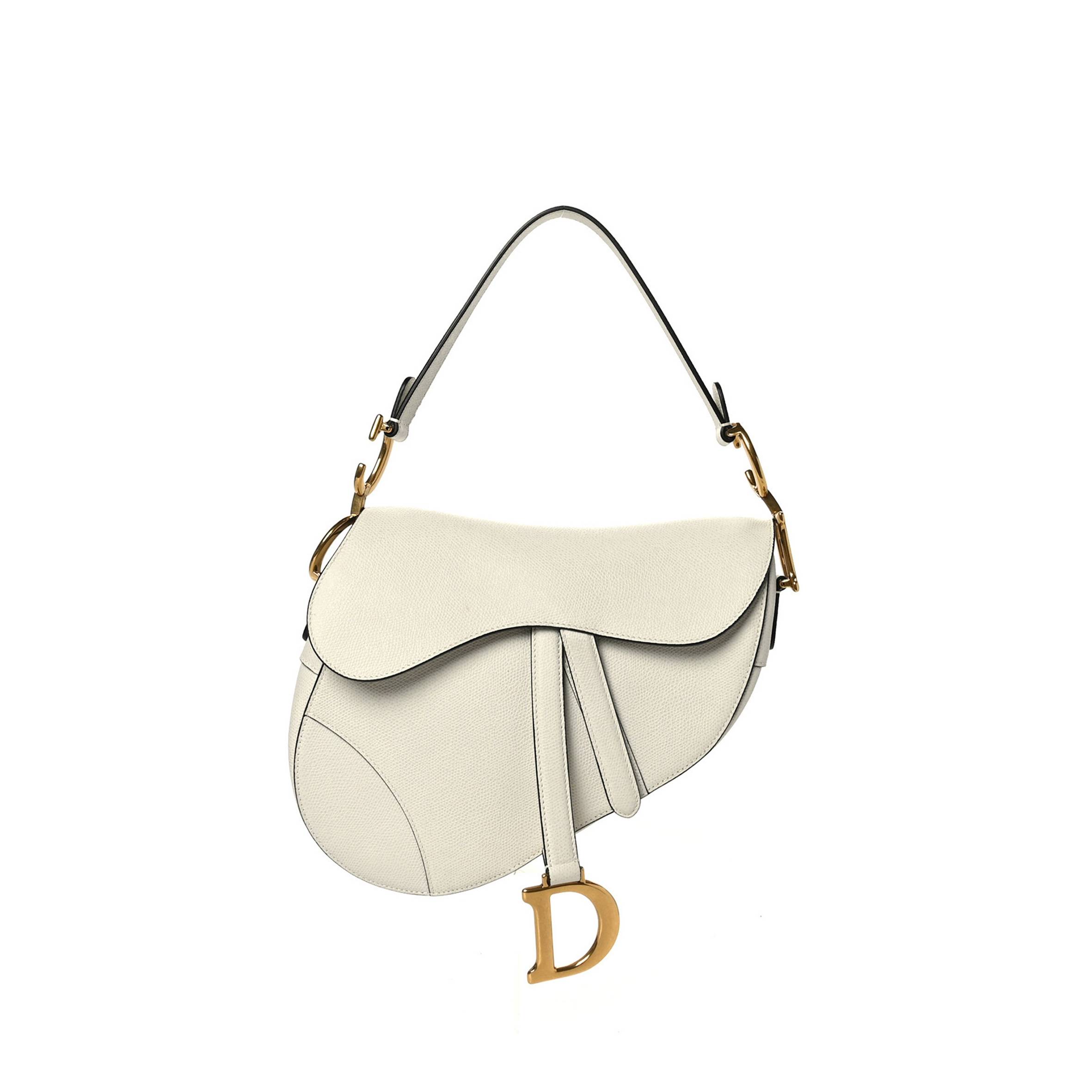 DIOR GRAINED CALFSKIN SADDLE BAG WHITE (24*20*7cm)