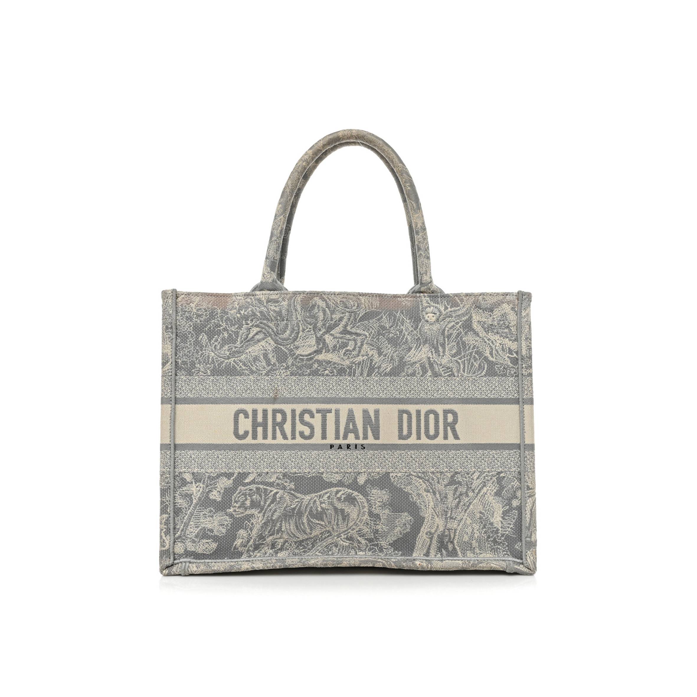 DIOR CANVAS EMBROIDERED MEDIUM DIORIVIERA TOILE DE JOUY BOOK TOTE GRAY (36*25*7cm)