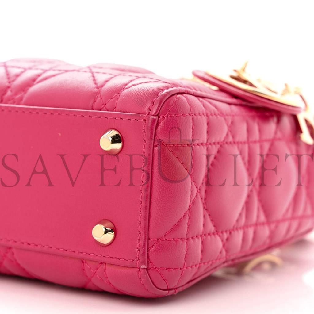 DIOR LAMBSKIN CANNAGE MINI LADY DIOR FUCHSIA (17*15*7.6cm)