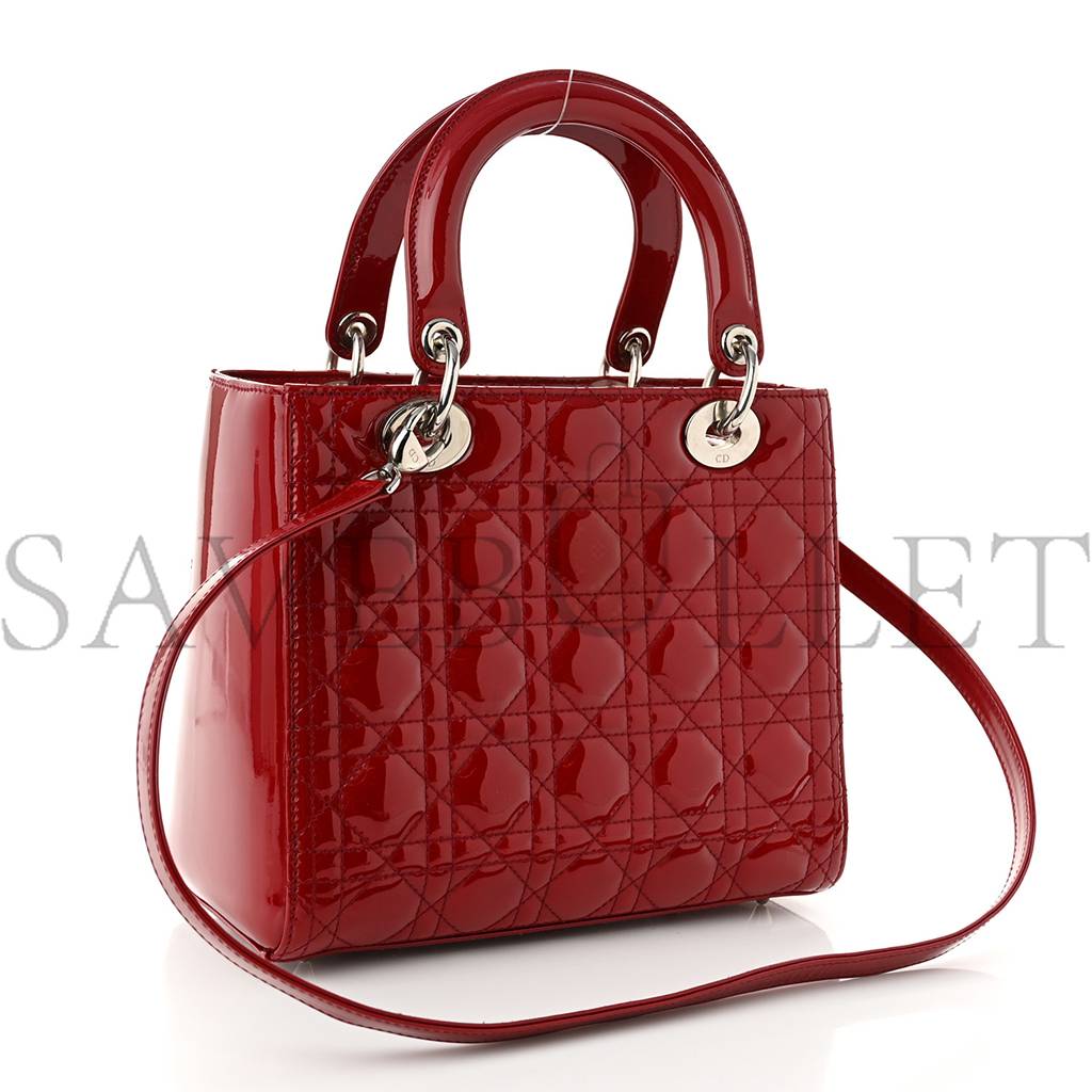 DIOR PATENT CANNAGE MEDIUM LADY DIOR RED (23*20*12.1cm)