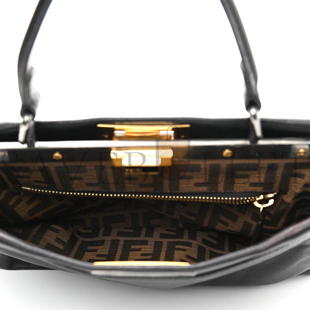 FENDI GOATSKIN ZUCCA MEDIUM PEEKABOO ICONIC SATCHEL BLACK TOBACCO (34*22*11cm)