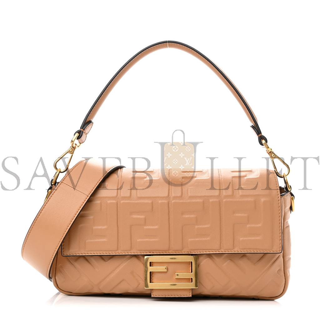 FENDI NAPPA FF 1974 EMBOSSED BAGUETTE MIELE SCURO (25*17*5cm)