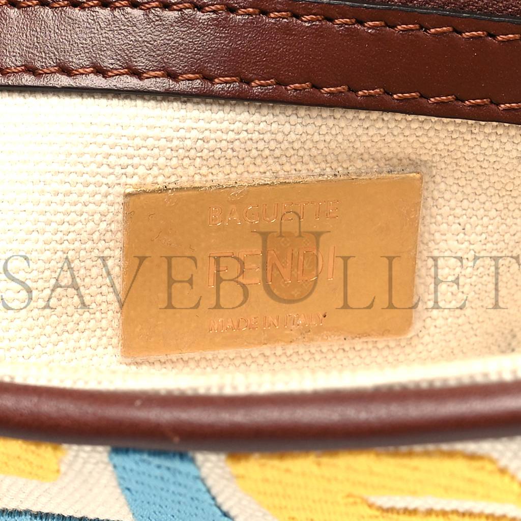 FENDI X SARA COLEMAN CANVAS VITELLO KING SETA FF FISH EYE EMBROIDERED BAGUETTE GREZZO MULTICOLOR GHIANDA (28*15*8cm)